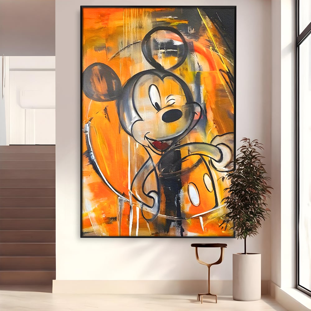 Tablou canvas cu tablou canvas cu mickey mouse, in rama de aluminiu negru